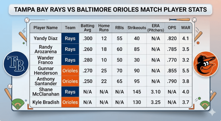 Tampa Bay Rays vs Baltimore Orioles Match Player Stats