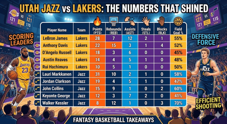 Utah Jazz vs Lakers Match Player Stats