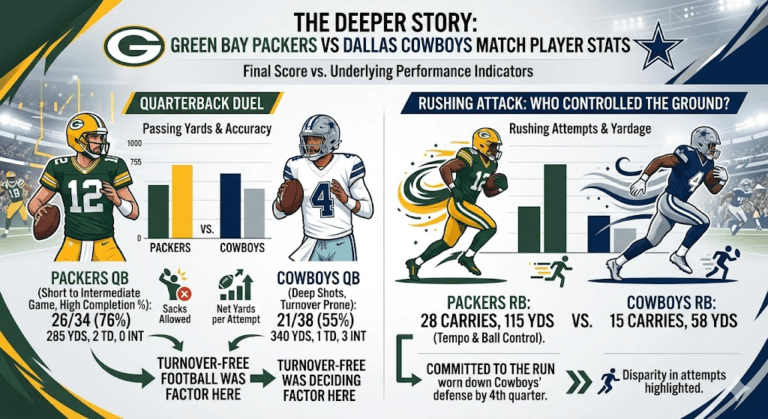 green bay packers vs dallas cowboys match player stats