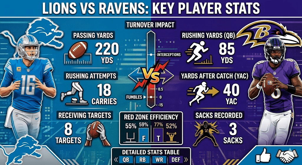 Detroit Lions vs Baltimore Ravens Match Player Stats