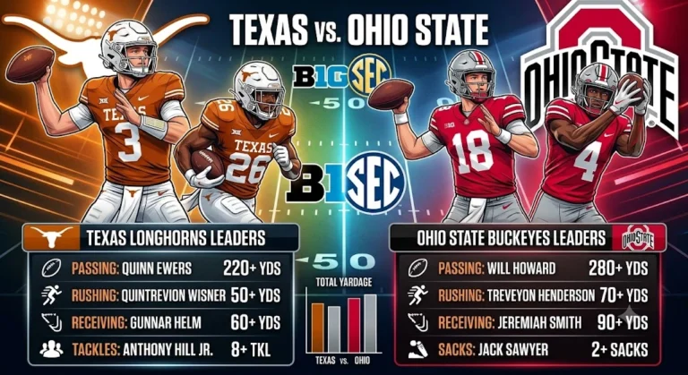 Texas Longhorns football vs Ohio State Buckeyes football match player stats