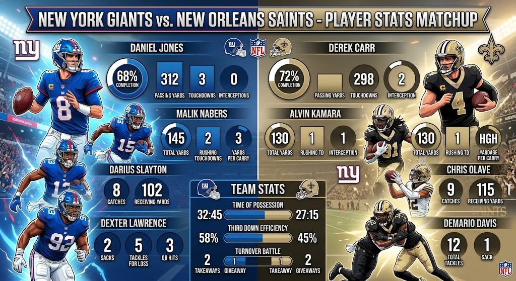 New York Giants vs New Orleans Saints Match Player Stats