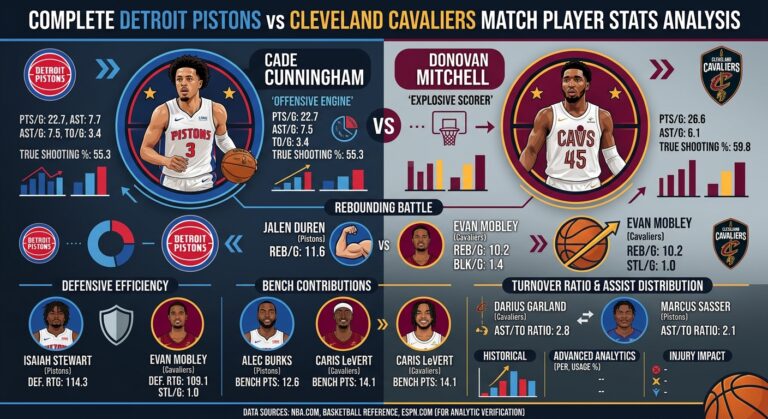 Detroit Pistons vs Cleveland Cavaliers Match Player Stats