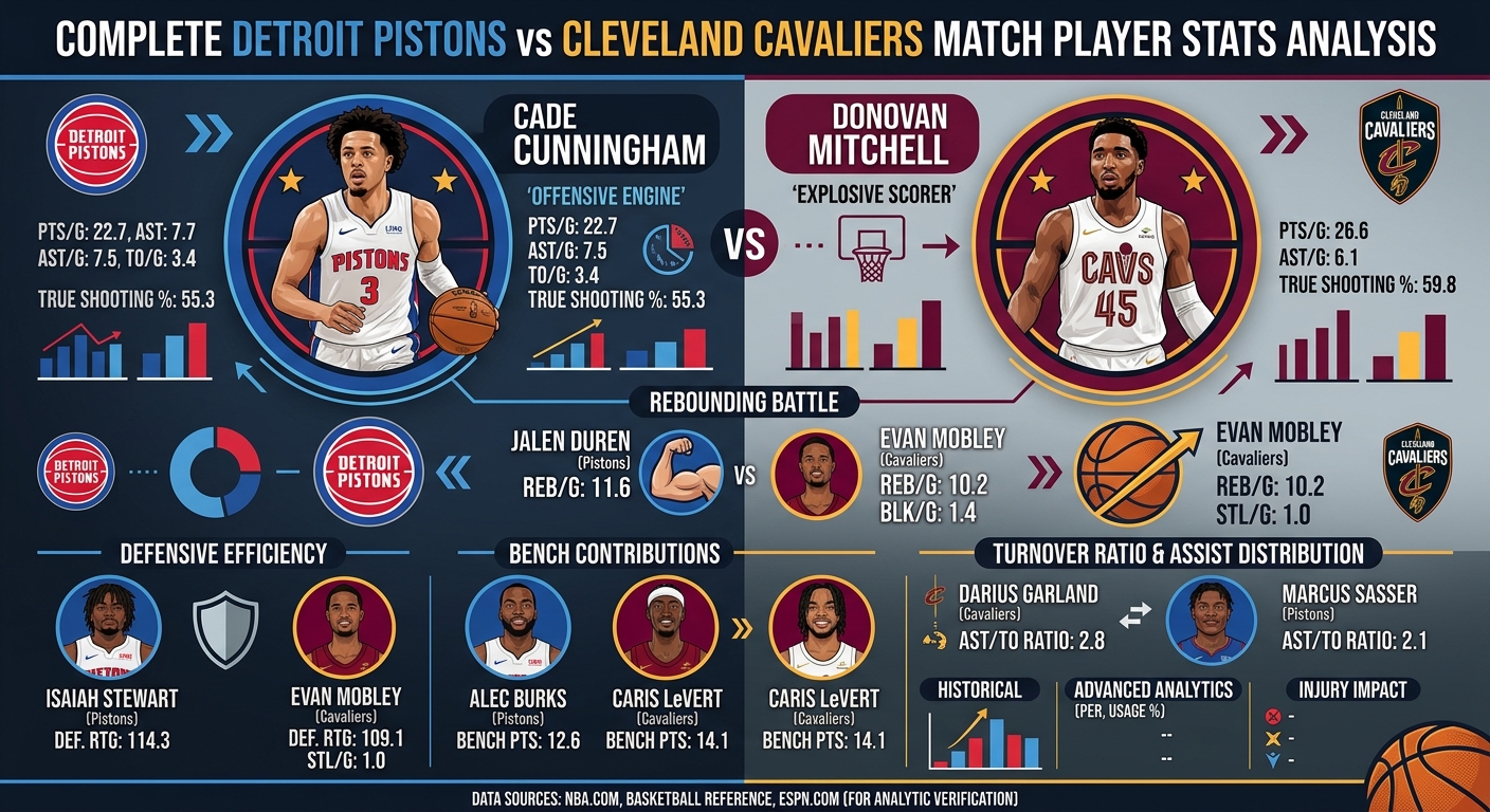Detroit Pistons vs Cleveland Cavaliers Match Player Stats